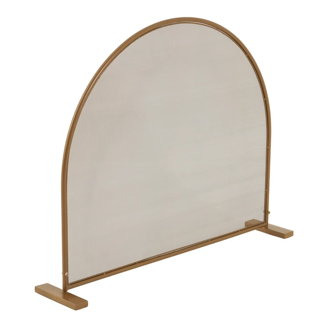 Alt view image 6 of 7 - Freestanding FullArch Top Gold Finish Metal Fireplace Screen, Single Panel Spark Barrier for Indoor Wood Burning Fireplace