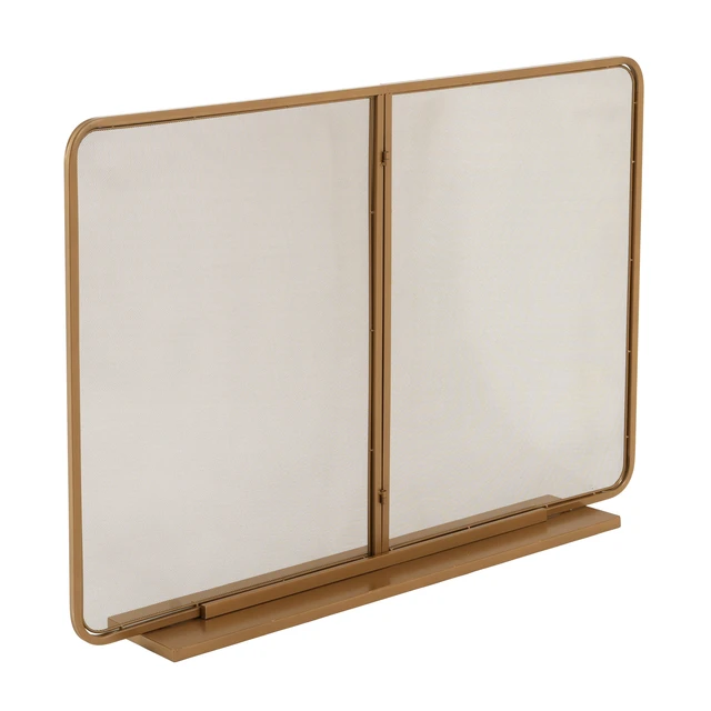 Alt view image 5 of 7 - Gold TwoPanel Freestanding Fireplace Screen, 50" W × 35" H Iron Mesh Fire Spark Barrier for Home Indoor Fireplace