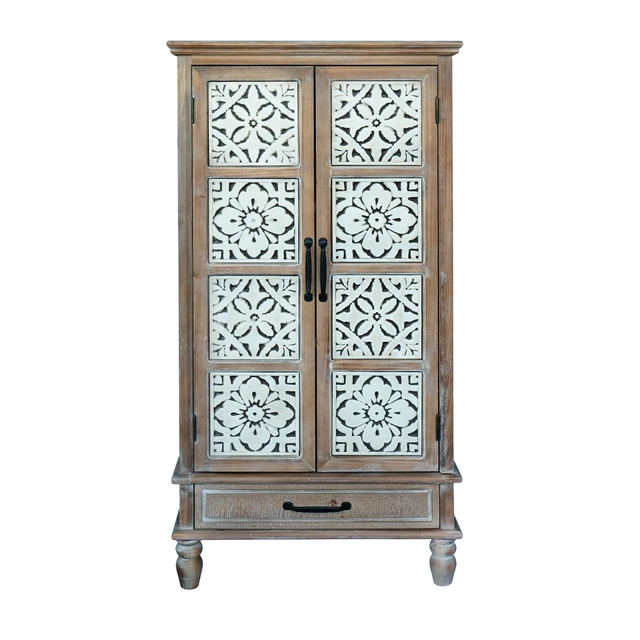Alt view image 4 of 7 - 55.12'' Tall Tower Storage Cabinet - Rustic Wood Sideboard Pantry Cabinet - Versatile Buffet Cabinet with Storage for Home Decor and Organization chic cabinet with two doors and a drawer