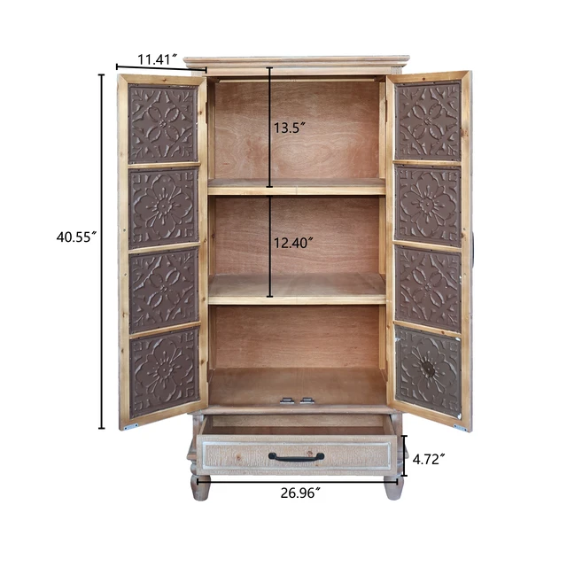 Alt view image 7 of 7 - 55.12'' Tall Tower Storage Cabinet - Rustic Wood Sideboard Pantry Cabinet - Versatile Buffet Cabinet with Storage for Home Decor and Organization chic cabinet with two doors and a drawer