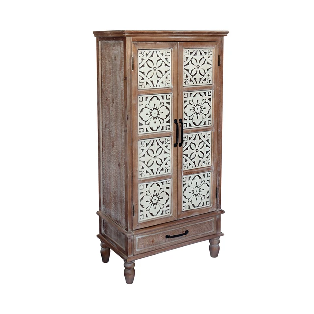 Alt view image 5 of 7 - 55.12'' Tall Tower Storage Cabinet - Rustic Wood Sideboard Pantry Cabinet - Versatile Buffet Cabinet with Storage for Home Decor and Organization chic cabinet with two doors and a drawer