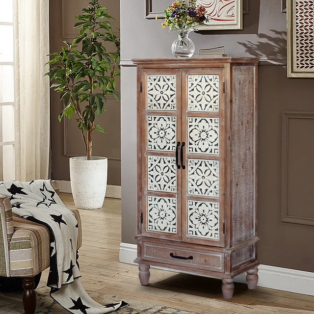 Alt view image 2 of 7 - 55.12'' Tall Tower Storage Cabinet - Rustic Wood Sideboard Pantry Cabinet - Versatile Buffet Cabinet with Storage for Home Decor and Organization chic cabinet with two doors and a drawer