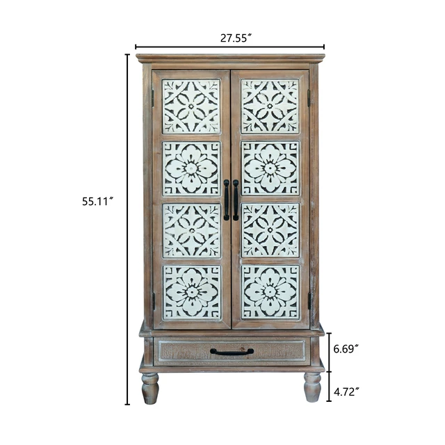 Alt view image 6 of 7 - 55.12'' Tall Tower Storage Cabinet - Rustic Wood Sideboard Pantry Cabinet - Versatile Buffet Cabinet with Storage for Home Decor and Organization chic cabinet with two doors and a drawer