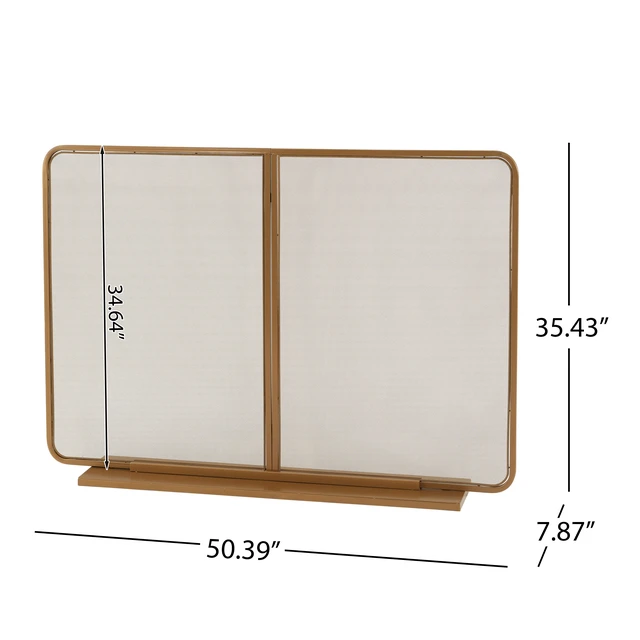 Alt view image 7 of 7 - Gold TwoPanel Freestanding Fireplace Screen, 50" W × 35" H Iron Mesh Fire Spark Barrier for Home Indoor Fireplace