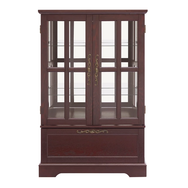 Alt view image 7 of 7 - Dark Cherry Display Cabinet with Full-Color RGB Light Strip and Flip-Top Drawer,Freestanding Storage Bookcase for Dining Room,Living Room,Bedroom and Entryway