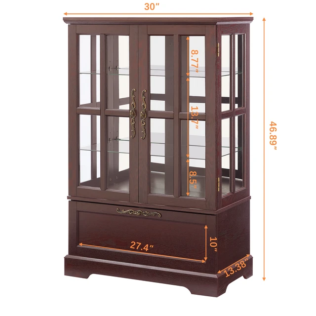 Alt view image 6 of 7 - Dark Cherry Display Cabinet with Full-Color RGB Light Strip and Flip-Top Drawer,Freestanding Storage Bookcase for Dining Room,Living Room,Bedroom and Entryway
