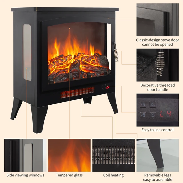 Alt view image 7 of 7 - 21 inchThree-sided Freestanding Electric Fireplace Stove heater with 3D Flame effect with remote control