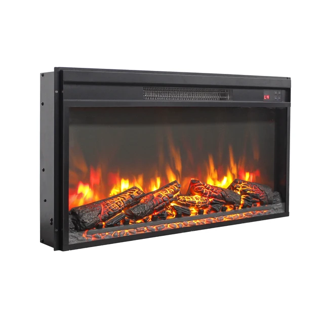 Alt view image 2 of 7 - 30 inch electric fireplace insert, ultra thin heater with log set & realistic flame, remote control with timer, overheating protection