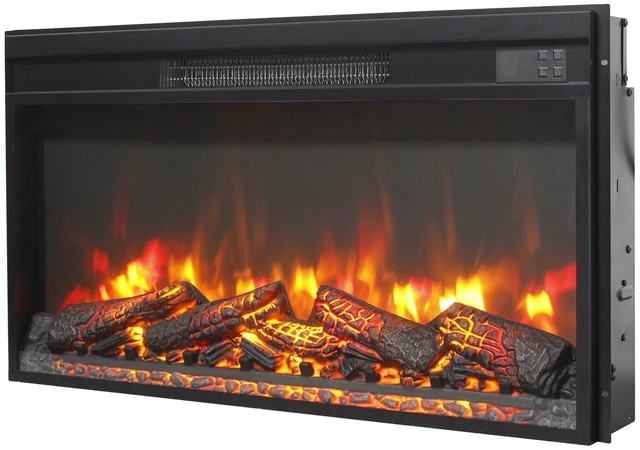Main image of 30 inch electric fireplace insert, ultra thin heater with log set & realistic flame, remote control with timer, overheating protection