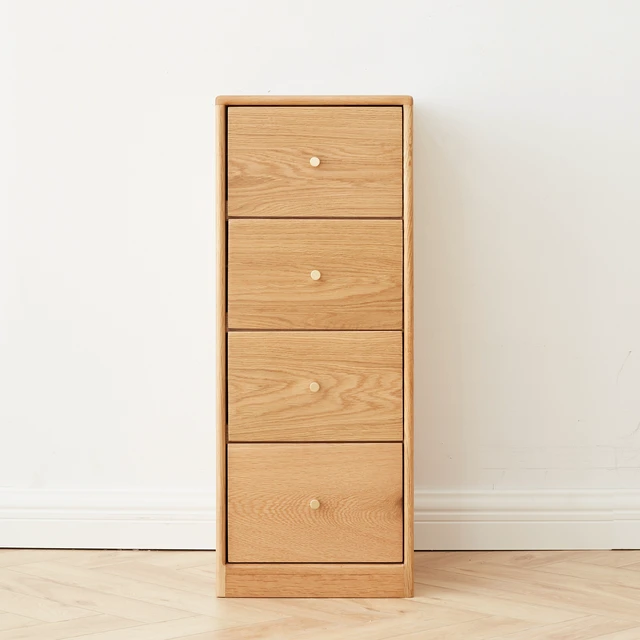 Alt view image 3 of 7 - Solid Oak Bedside Table Storage Cabinet for Living Room - Free-Standing Corner Cabinets Storage Table-Four Drawers