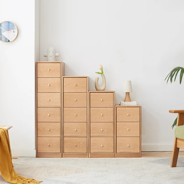 Alt view image 6 of 7 - Solid Oak Bedside Table Storage Cabinet for Living Room - Free-Standing Corner Cabinets Storage Table-Four Drawers