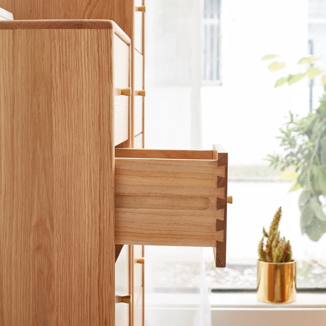 Alt view image 4 of 7 - Solid Oak Bedside Table Storage Cabinet for Living Room - Free-Standing Corner Cabinets Storage Table-Four Drawers