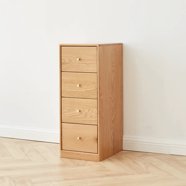 Alt view image 2 of 7 - Solid Oak Bedside Table Storage Cabinet for Living Room - Free-Standing Corner Cabinets Storage Table-Four Drawers