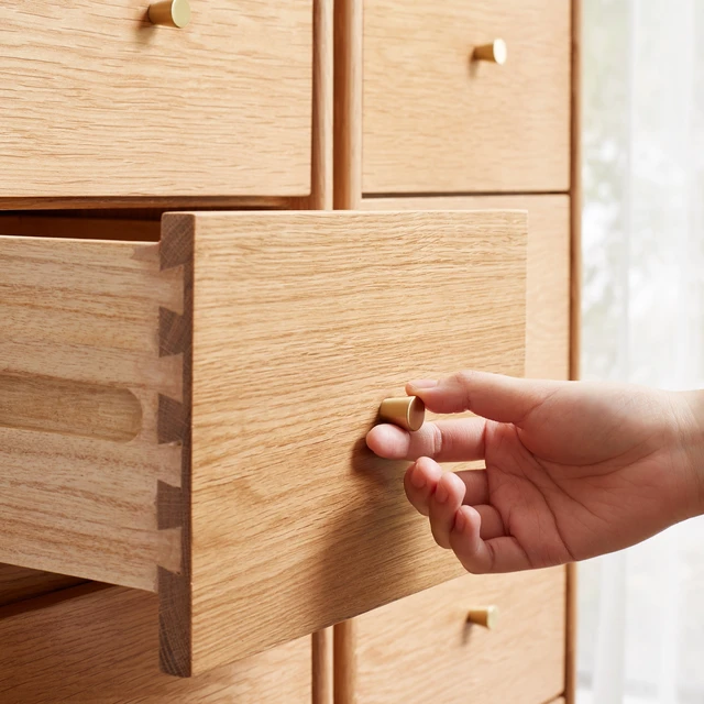 Alt view image 5 of 7 - Solid Oak Bedside Table Storage Cabinet for Living Room - Free-Standing Corner Cabinets Storage Table-Four Drawers