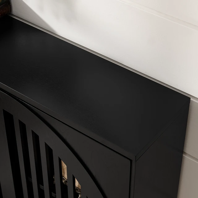 Alt view image 4 of 7 - Mid Century Modern Fluted Sideboard Cabinet with 2 Outlet Holes, Buffet Cabinet with Storage, Narrow Side Cabinet for Living Room Entryway Hallway Kitchen Coffee Bar, Black