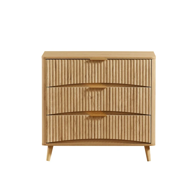 Alt view image 4 of 4 - Fluted 3 Drawer Dresser Set of 2, Modern Tall Chest of Drawers with Vertical Grooved Design, Wood Storage Cabinet with Metal Handles for Bedroom Living Room, Oak. (31.5"W x 15"D x 30"H).