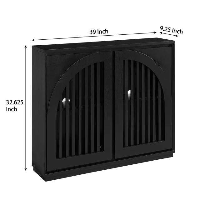 Alt view image 7 of 7 - Mid Century Modern Fluted Sideboard Cabinet with 2 Outlet Holes, Buffet Cabinet with Storage, Narrow Side Cabinet for Living Room Entryway Hallway Kitchen Coffee Bar, Black