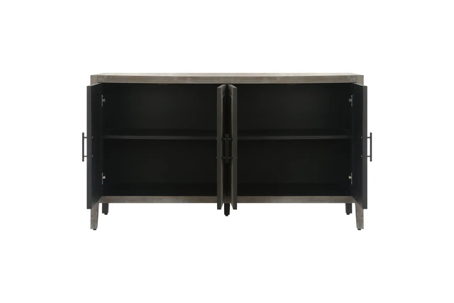 Alt view image 7 of 7 - 60 inches Modern Farmhouse Accent Cabinet with 4 Doors and Adjustable Shelf Wood Sideboard Buffet Cabinet Console Table Credenza Buffet Table for Kitchen Dining Room Entryway Hallway(Antique Brown)