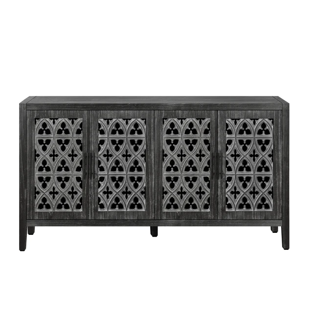 Alt view image 5 of 7 - Hollow Four Door Antique Cabinet, American Country Style, Suitable for Living Room, TV Cabinet, Kitchen (Antique Black)