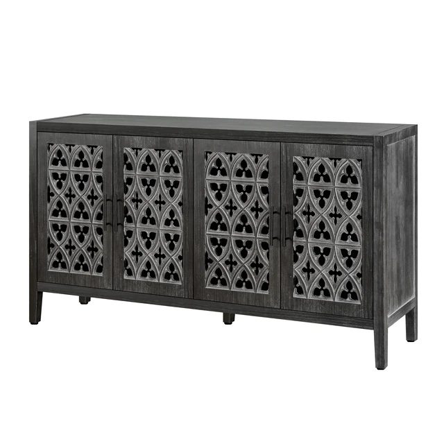 Alt view image 6 of 7 - Hollow Four Door Antique Cabinet, American Country Style, Suitable for Living Room, TV Cabinet, Kitchen (Antique Black)