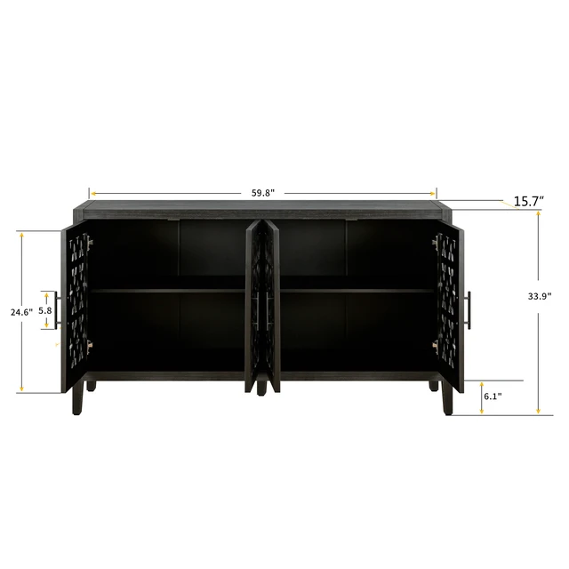Alt view image 7 of 7 - Hollow Four Door Antique Cabinet, American Country Style, Suitable for Living Room, TV Cabinet, Kitchen (Antique Black)