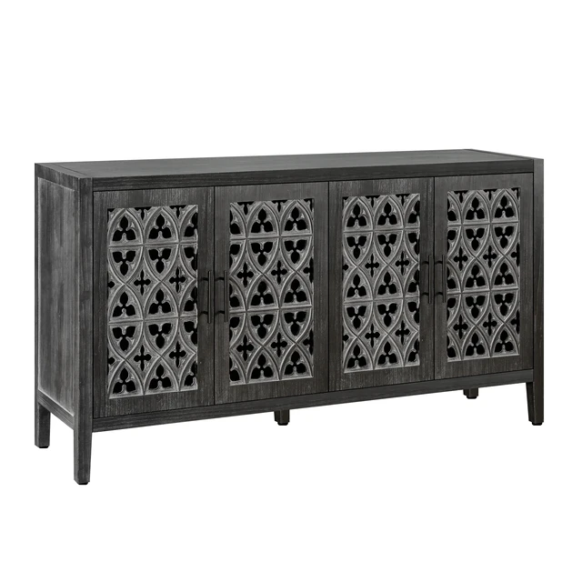 Alt view image 4 of 7 - Hollow Four Door Antique Cabinet, American Country Style, Suitable for Living Room, TV Cabinet, Kitchen (Antique Black)