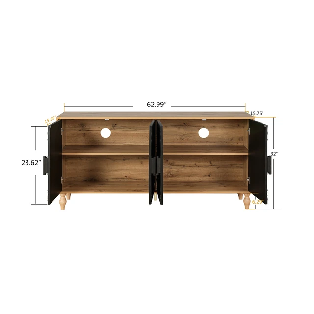 Alt view image 6 of 7 - Black Carved Symmetrical Design Door And Wood Coloured Frame For TV Stand Table,Living Room ,Entryway
