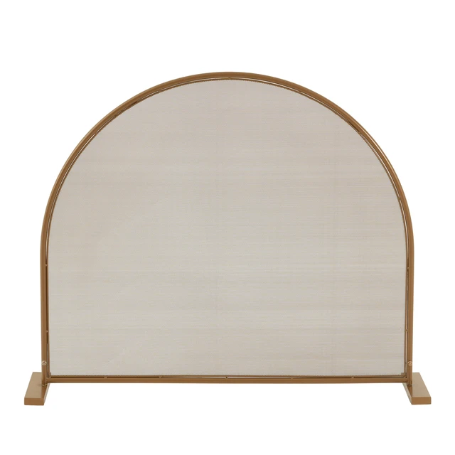 Alt view image 7 of 7 - Freestanding FullArch Top Gold Finish Metal Fireplace Screen, Single Panel Spark Barrier for Indoor Wood Burning Fireplace