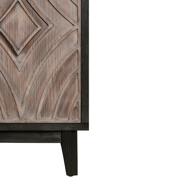 Alt view image 7 of 7 - Mid Century Sideboard Buffet Cabinet with Solid Wood Legs 60" Kitchen Storage Cabinet Credenza with 4 Convex pattern diamond Doors and 2 Shelves Accent Console Table for Living Room Entrance Hall etc