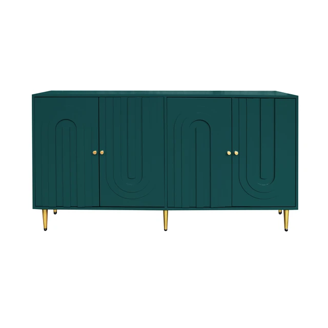 Alt view image 6 of 7 - Modern Green Lacquered 4 Door Wooden Cabinet Sideboard Buffet Server Cabinet Storage Cabinet, for Living Room, Entryway, Hallway, Office, Kitchen and Dining Room