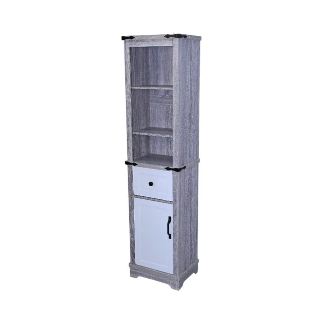Alt view image 2 of 7 - Narrow cabinet,Bathroom Storage Cabinet, Farmhouse Storage Cabinet with Adjustable Shelves & Storage Drawer, Tall Linen Tower for Bathroom, Living Room, Grey+white color