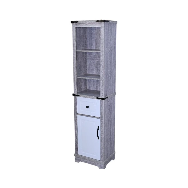 Alt view image 3 of 7 - Narrow cabinet,Bathroom Storage Cabinet, Farmhouse Storage Cabinet with Adjustable Shelves & Storage Drawer, Tall Linen Tower for Bathroom, Living Room, Grey+white color