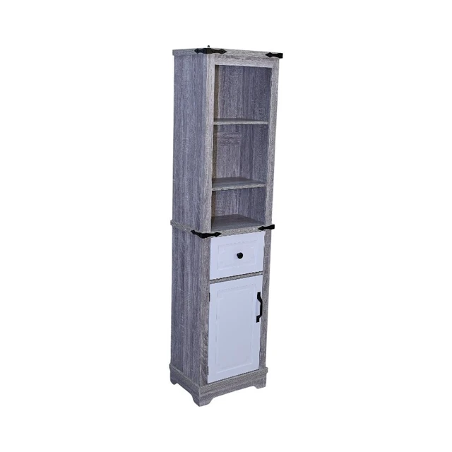 Alt view image 4 of 7 - Narrow cabinet,Bathroom Storage Cabinet, Farmhouse Storage Cabinet with Adjustable Shelves & Storage Drawer, Tall Linen Tower for Bathroom, Living Room, Grey+white color