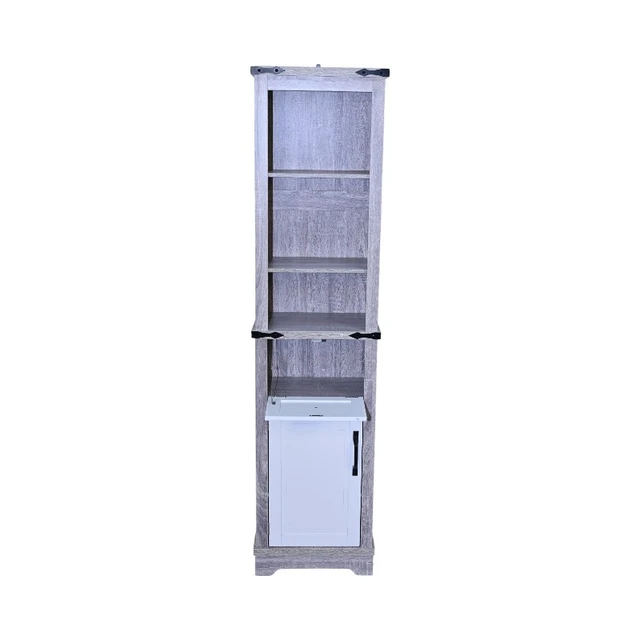 Alt view image 6 of 7 - Narrow cabinet,Bathroom Storage Cabinet, Farmhouse Storage Cabinet with Adjustable Shelves & Storage Drawer, Tall Linen Tower for Bathroom, Living Room, Grey+white color