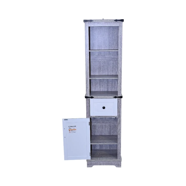 Alt view image 7 of 7 - Narrow cabinet,Bathroom Storage Cabinet, Farmhouse Storage Cabinet with Adjustable Shelves & Storage Drawer, Tall Linen Tower for Bathroom, Living Room, Grey+white color