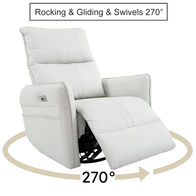 Alt view image 6 of 7 - 270° Power Swivel Rocker Recliner Chair, PU Leather Electric Glider Reclining Sofa with USB Ports, Power Swivel Glider, Rocking Chair,Nursery Recliners for Living Room Bedroom(Light Gray+270°Swivel)