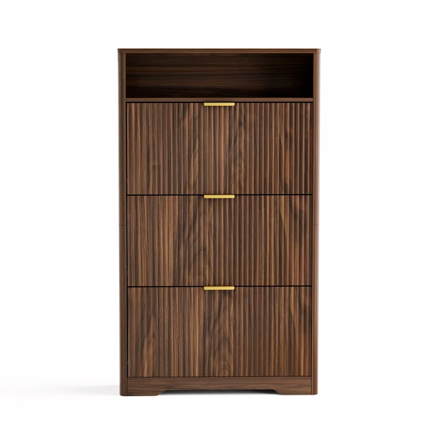 Alt view image 6 of 6 - Shoe Cabinet Storage for Entryway Hidden Shoes Storage Cabinet with 3 Flip Drawers, Tall Free Standing Shoe Organizer Rack for Foyer, Hallway. Walnut ,31.6'' L x 9.6'' W x 54.4'' H.