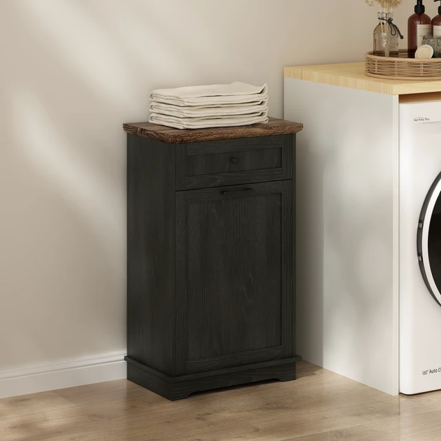 Alt view image 5 of 7 - 10 Gallon Tilt Out Trash Cabinet Freestanding Trash Bin Cabinet Wood Garbage Recycling Cabinet with Hideaway Drawer Pet Proof Trash Can Holder for Kitchen Living Room, Antique Black (not include can)