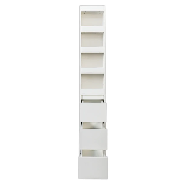 Alt view image 7 of 7 - 70.87" H Display Storage Cabinet , 4-Tier Shelf, 3 Side Drawers & 4 small display shelves , Modern Wooden Tall Bookshelf Bookcase for Living Room Home Office