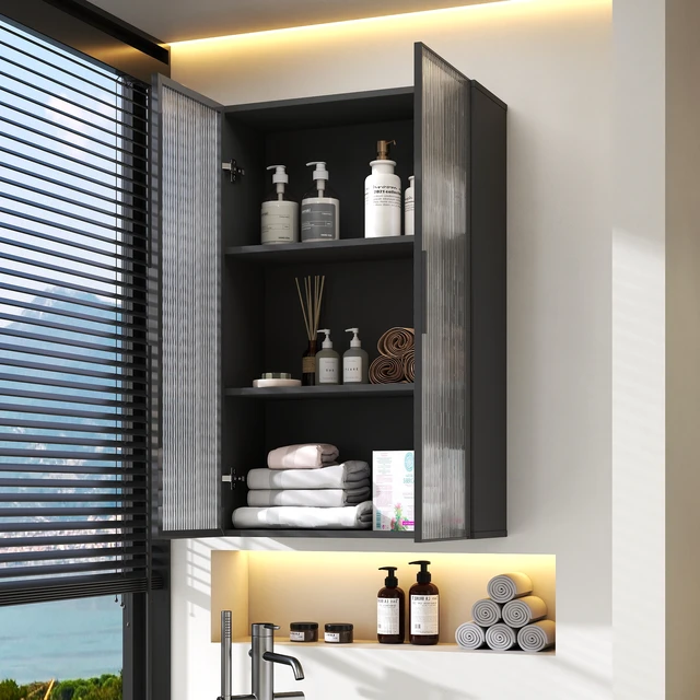 Alt view image 3 of 7 - Wall mounted bathroom kitchen storage cabinet with glass door,Glass kitchen cabinet wall cabinet wall storage cabinet balcony closet bathroom toilet wall storage cabinet