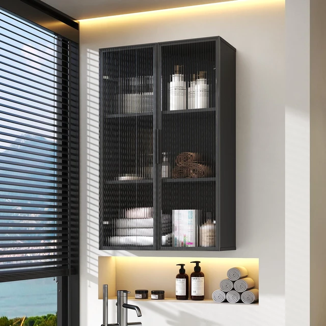 Main image of Wall mounted bathroom kitchen storage cabinet with glass door,Glass kitchen cabinet wall cabinet wall storage cabinet balcony closet bathroom toilet wall storage cabinet