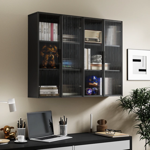 Alt view image 5 of 7 - Wall mounted bathroom kitchen storage cabinet with glass door,Glass kitchen cabinet wall cabinet wall storage cabinet balcony closet bathroom toilet wall storage cabinet