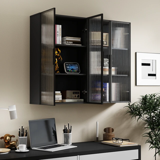 Alt view image 6 of 7 - Wall mounted bathroom kitchen storage cabinet with glass door,Glass kitchen cabinet wall cabinet wall storage cabinet balcony closet bathroom toilet wall storage cabinet