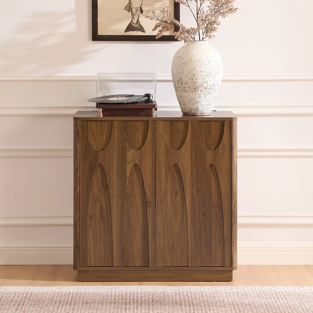 Main image of Floor-standing cabinet, sideboard, freestanding self-service locker, with an embedded design, featuring two cabinet doors and adjustable shelves. Suitable for living rooms, entryways, and hallways.
