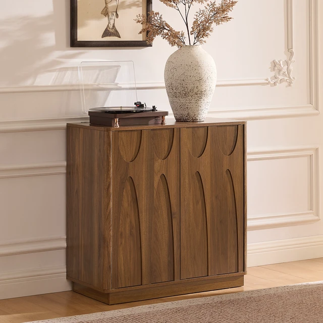Alt view image 2 of 7 - Floor-standing cabinet, sideboard, freestanding self-service locker, with an embedded design, featuring two cabinet doors and adjustable shelves. Suitable for living rooms, entryways, and hallways.