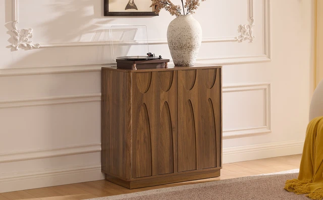 Alt view image 5 of 7 - Floor-standing cabinet, sideboard, freestanding self-service locker, with an embedded design, featuring two cabinet doors and adjustable shelves. Suitable for living rooms, entryways, and hallways.