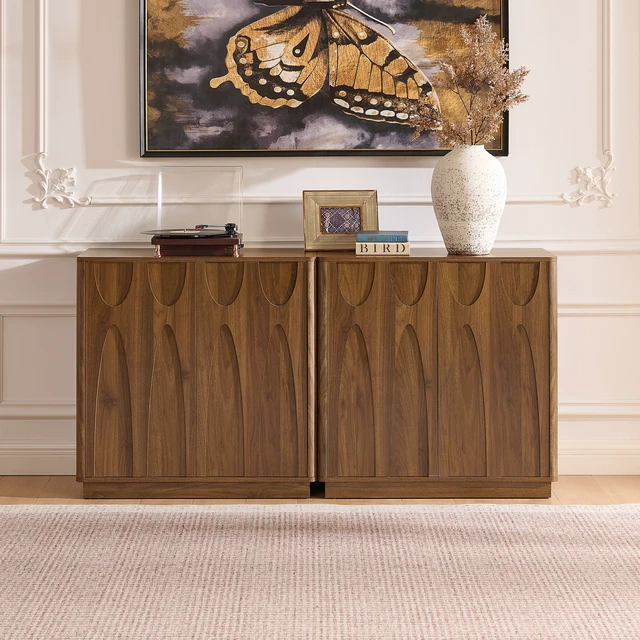 Alt view image 6 of 7 - Floor-standing cabinet, sideboard, freestanding self-service locker, with an embedded design, featuring two cabinet doors and adjustable shelves. Suitable for living rooms, entryways, and hallways.
