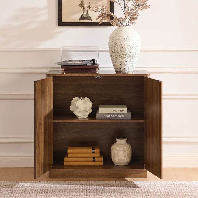 Alt view image 3 of 7 - Floor-standing cabinet, sideboard, freestanding self-service locker, with an embedded design, featuring two cabinet doors and adjustable shelves. Suitable for living rooms, entryways, and hallways.