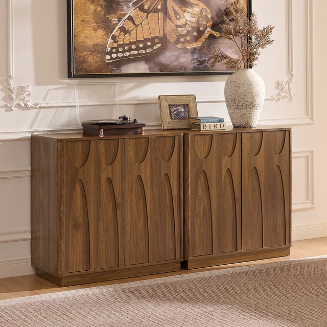 Alt view image 7 of 7 - Floor-standing cabinet, sideboard, freestanding self-service locker, with an embedded design, featuring two cabinet doors and adjustable shelves. Suitable for living rooms, entryways, and hallways.