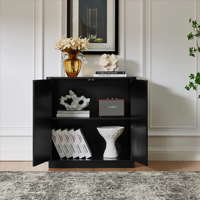 Alt view image 2 of 7 - Floor-standing cabinet, sideboard, freestanding self-service locker, with an embedded design, featuring two cabinet doors and adjustable shelves. Suitable for living rooms, entryways, and hallways.